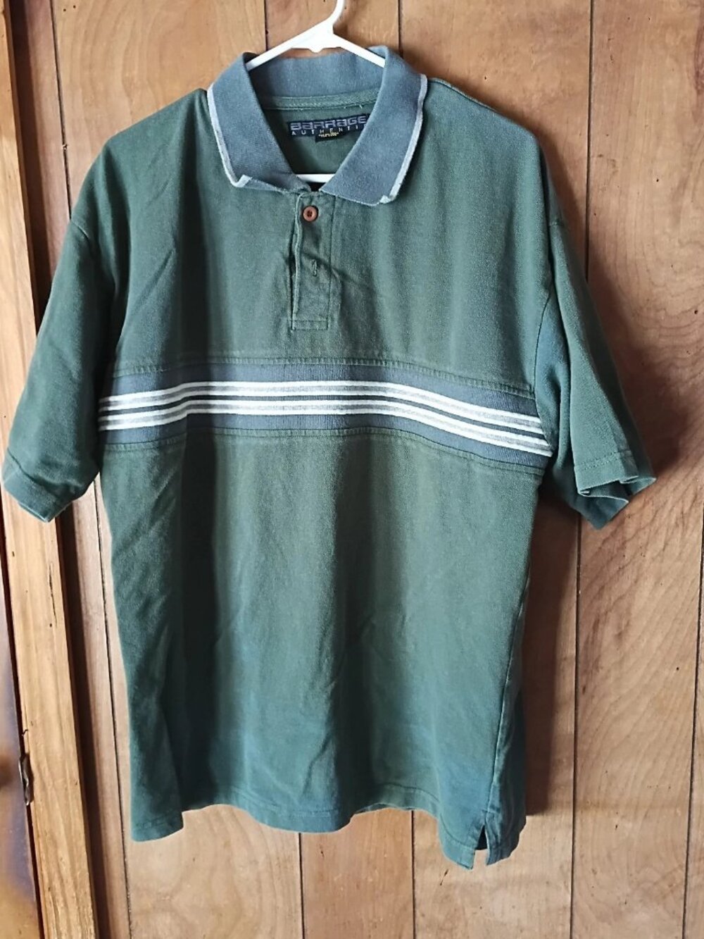 Vintage Barrage Authentic Green Striped Polo Shirt Men’s Size XL Cotton Casual